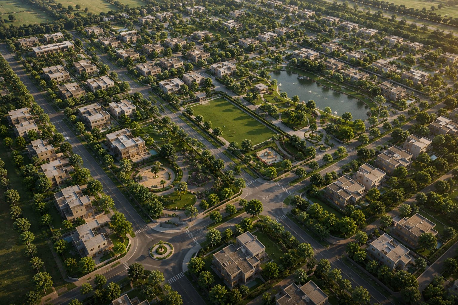 Plotted residential sectors at Braj Vrindaan, streets and parks laid out below