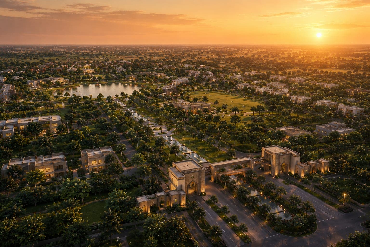 Braj Vrindaan seen from above at golden hour